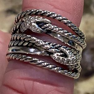 David Yurman Sterling Silver and Diamond Ring sz 6